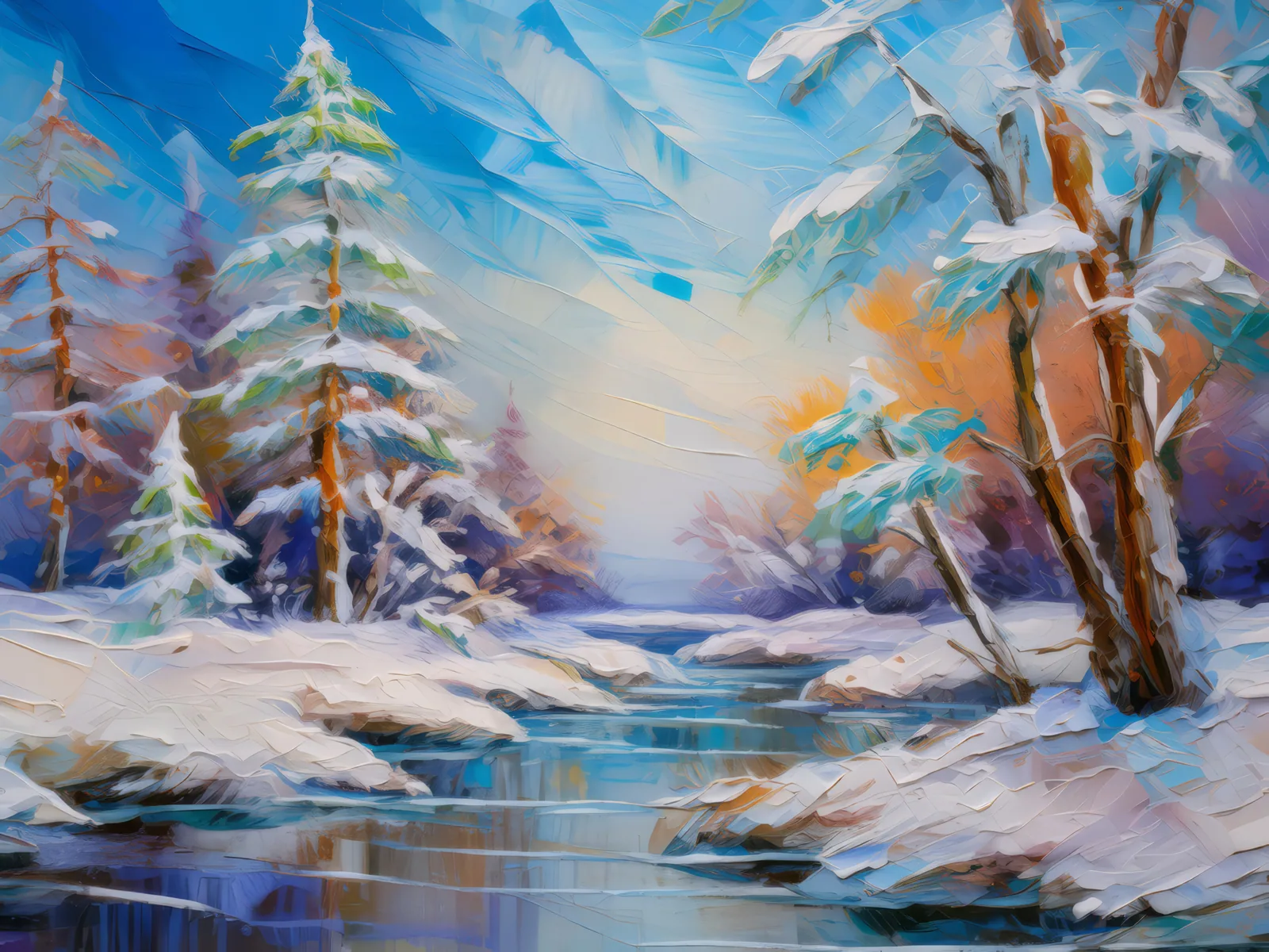 Frozen Oasis in Boreal Desert, a palette-knife oil landscape by Emma Mickelberg