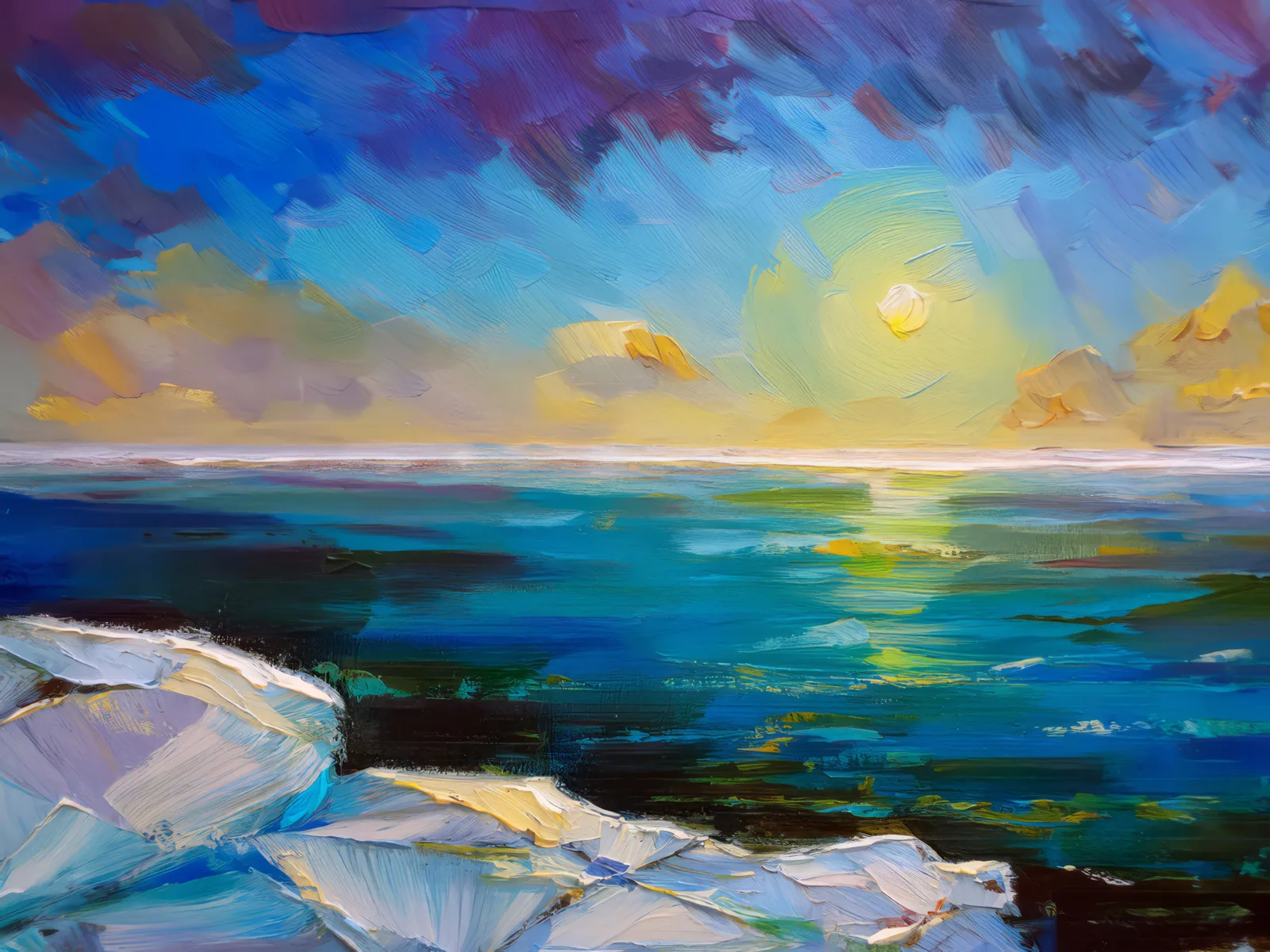 Frozen Ocean Horizon, a palette-knife oil landscape by Emma Mickelberg