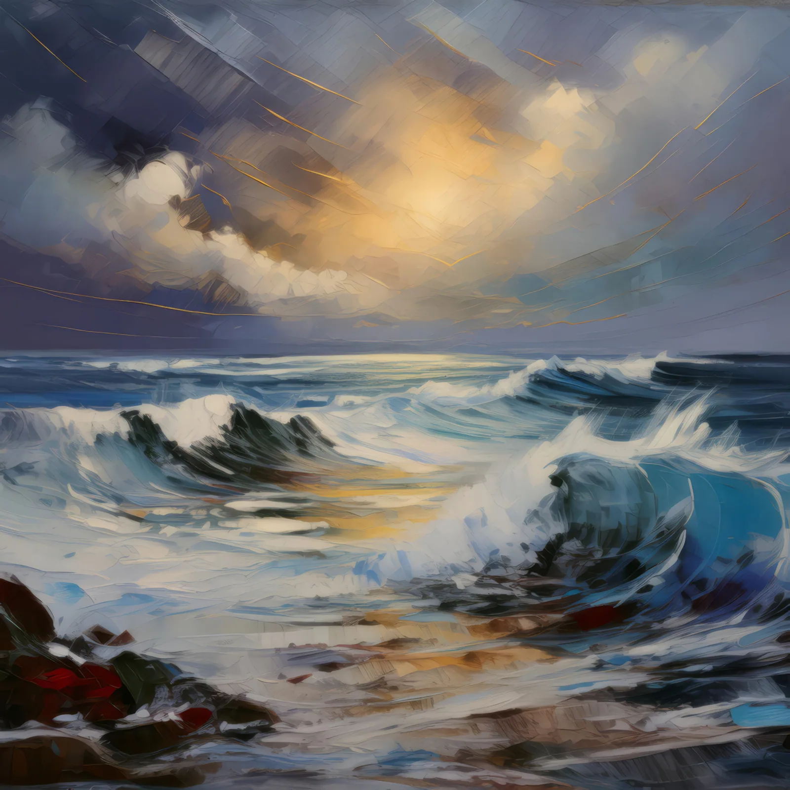 Frozen Ocean Waves, a palette-knife oil landscape by Emma Mickelberg