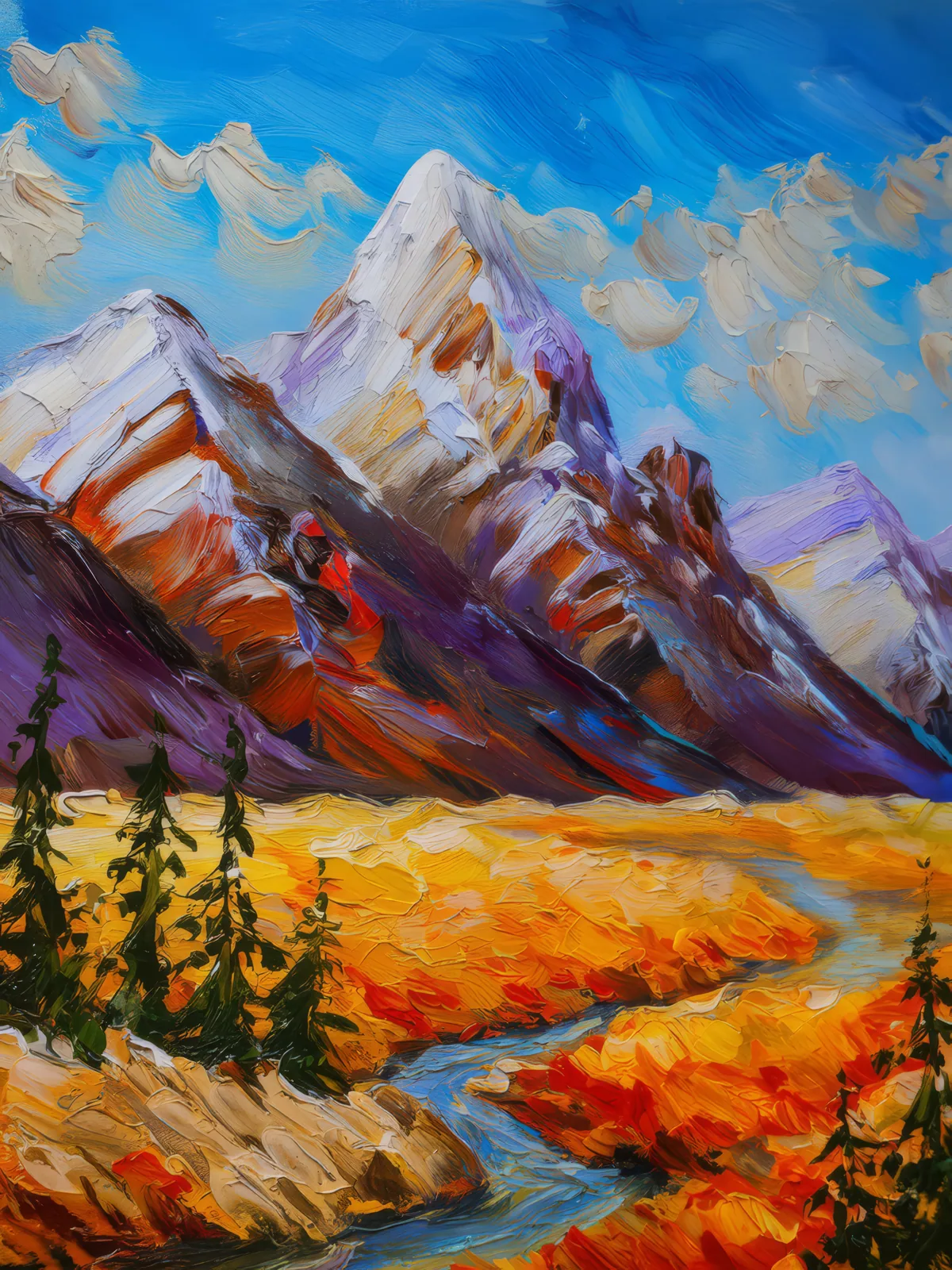 Frozen Peaks of Boreal Desert, a palette-knife oil landscape by Emma Mickelberg