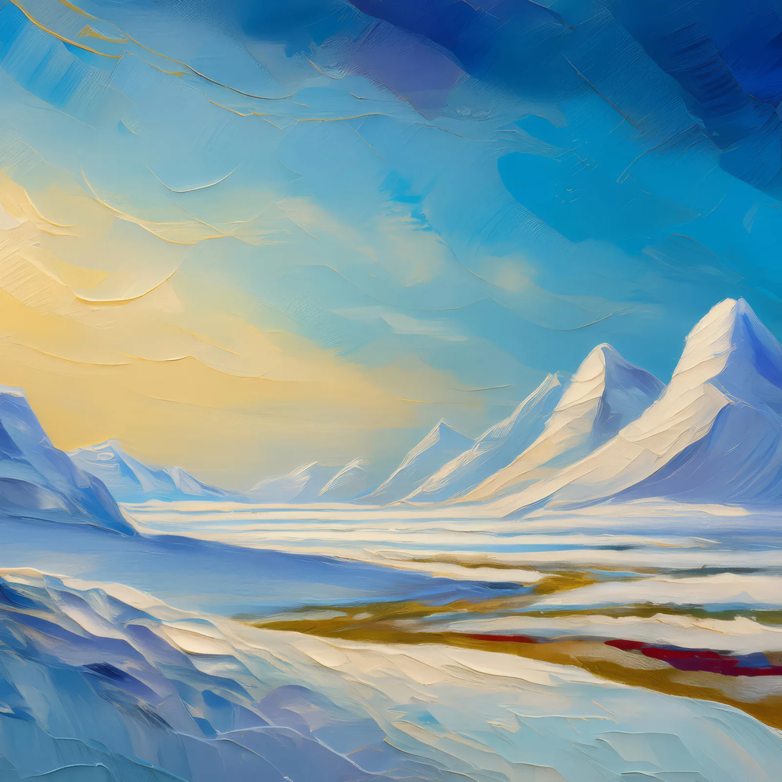 Frozen Polar Landscape, a palette-knife oil landscape by Emma Mickelberg