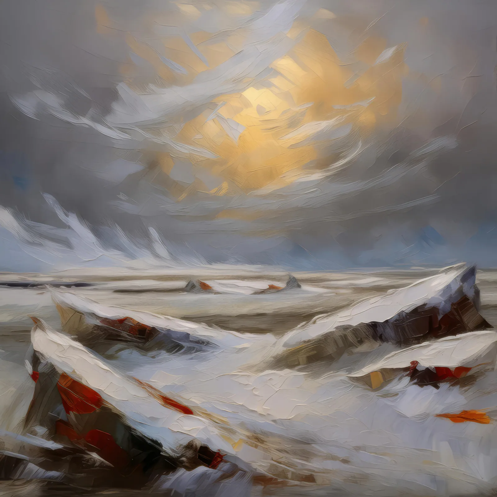 Frozen Polar Wasteland, a palette-knife oil landscape by Emma Mickelberg