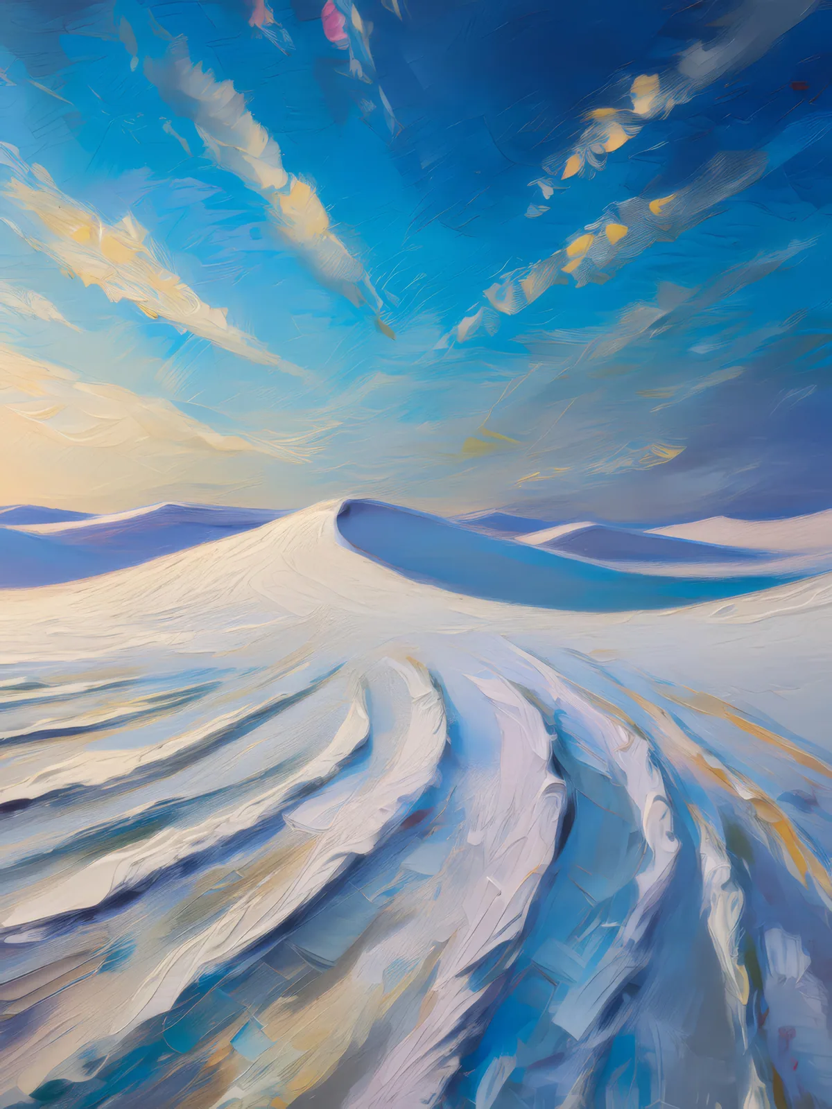 Frozen Sand Dunes, a palette-knife oil landscape by Emma Mickelberg