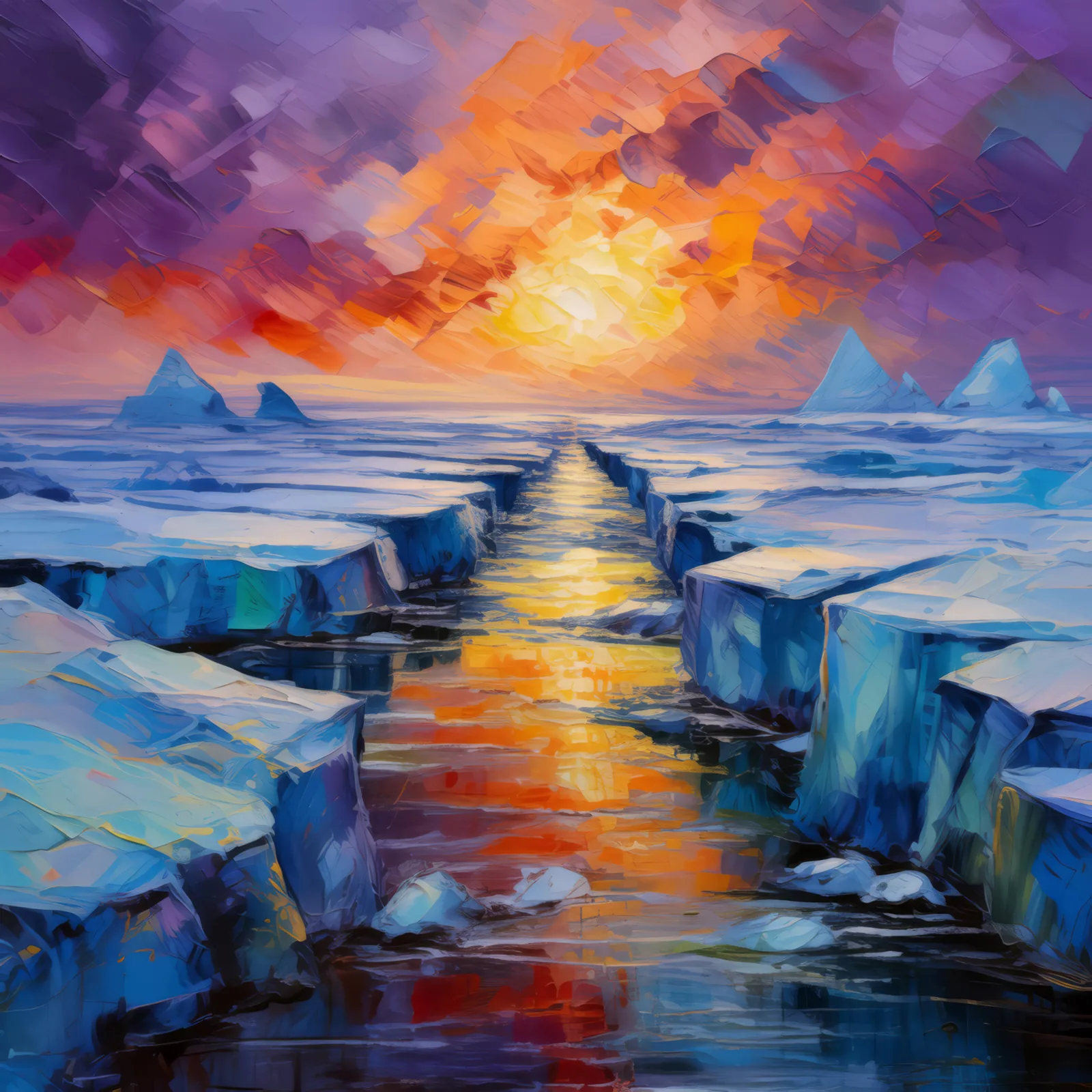 Frozen Sea Path, a palette-knife oil landscape by Emma Mickelberg