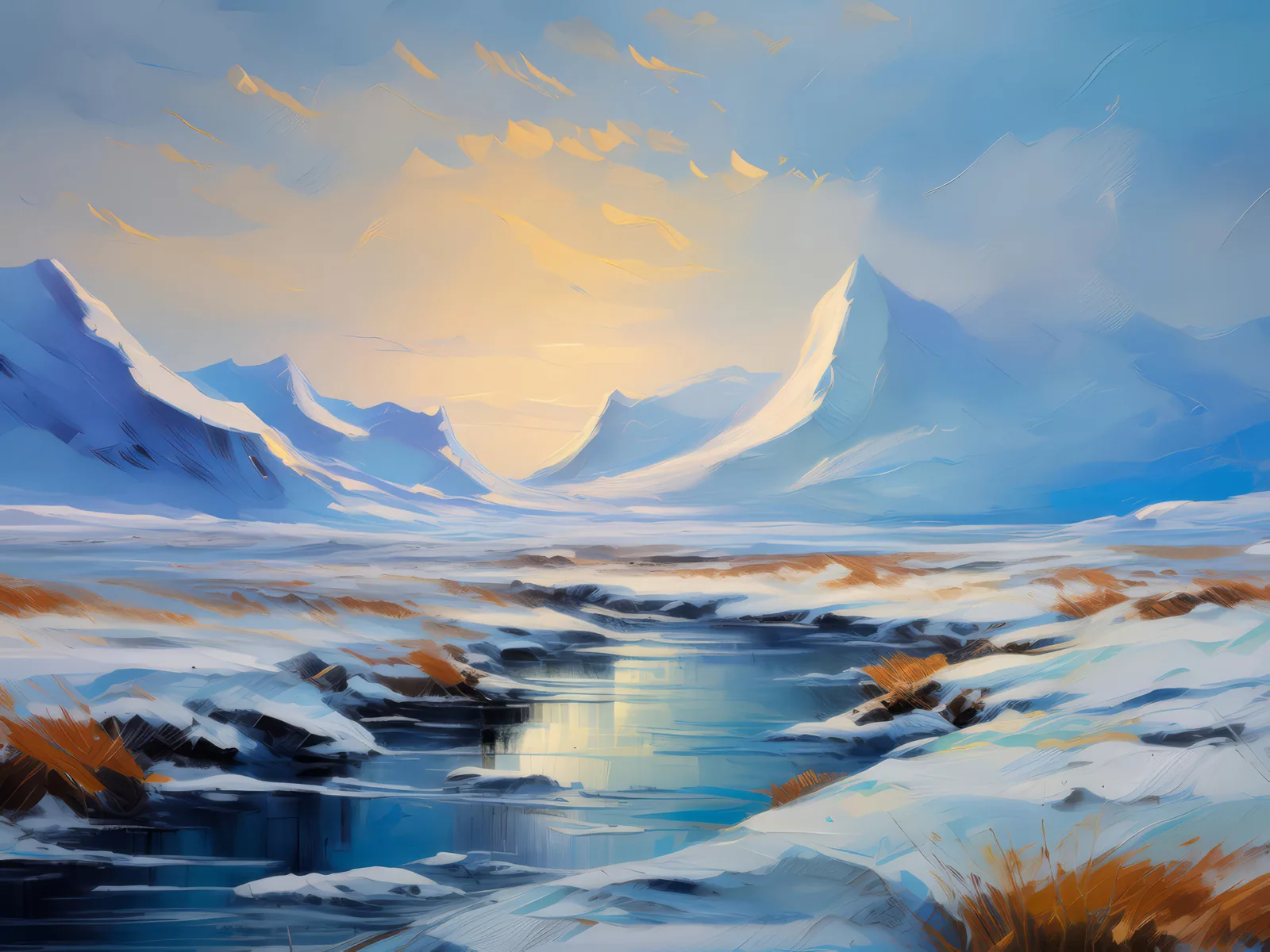 Frozen Silence of the Tundra, a palette-knife oil landscape by Emma Mickelberg