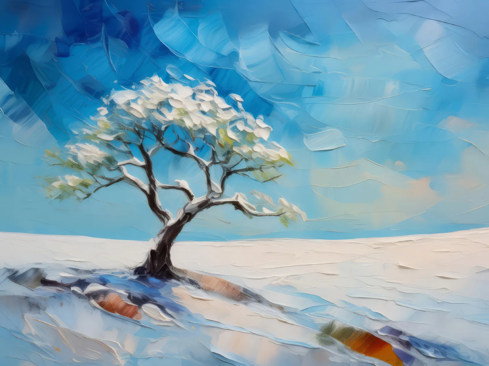 Frozen Solitude in Arctic Desert, a palette-knife oil landscape by Emma Mickelberg