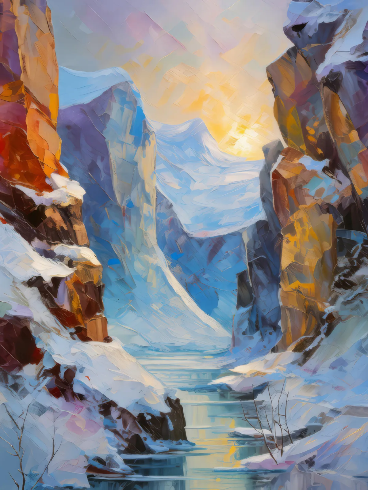 Frozen Tundra Chasm, a palette-knife oil landscape by Emma Mickelberg