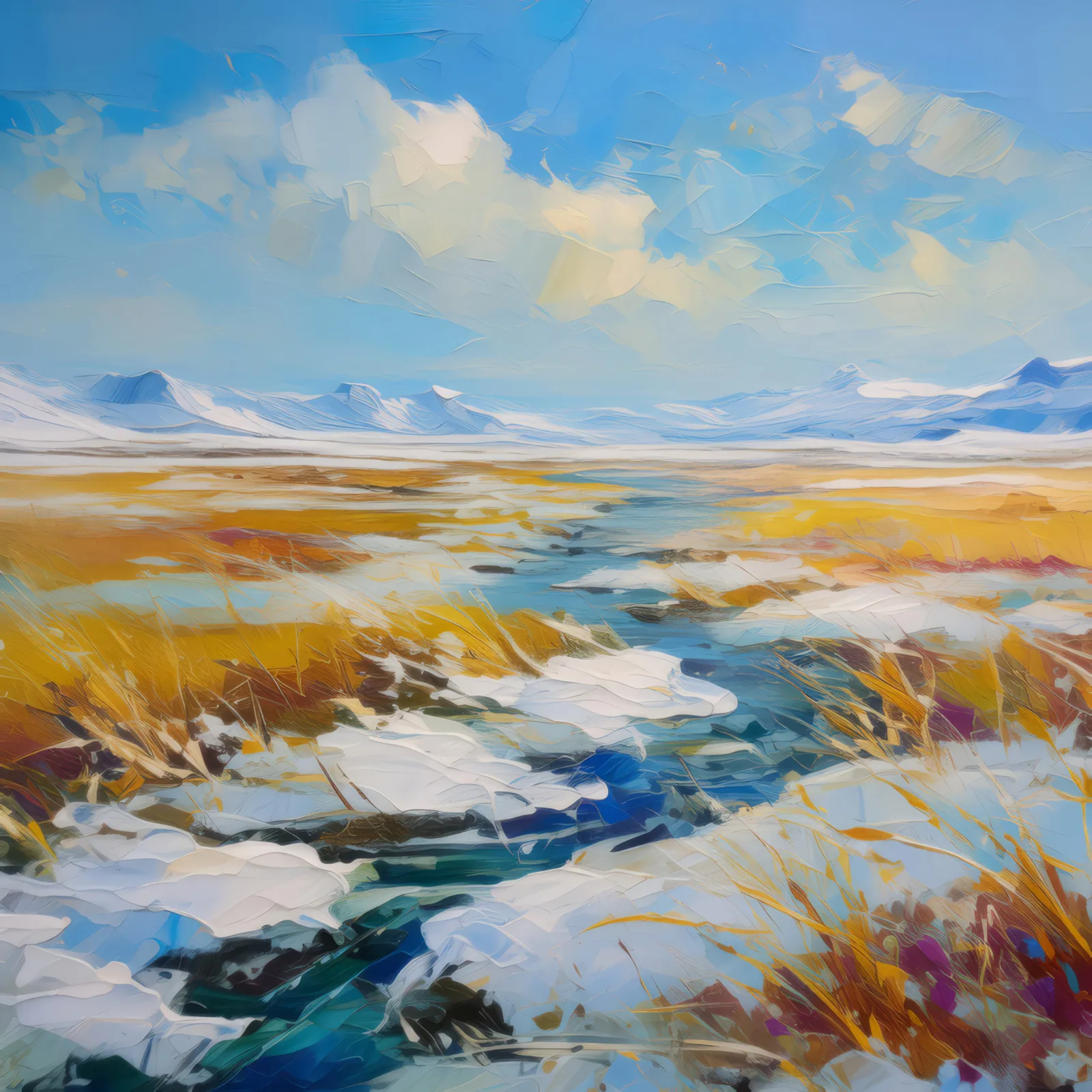 Frozen Tundra Expanse, a palette-knife oil landscape by Emma Mickelberg