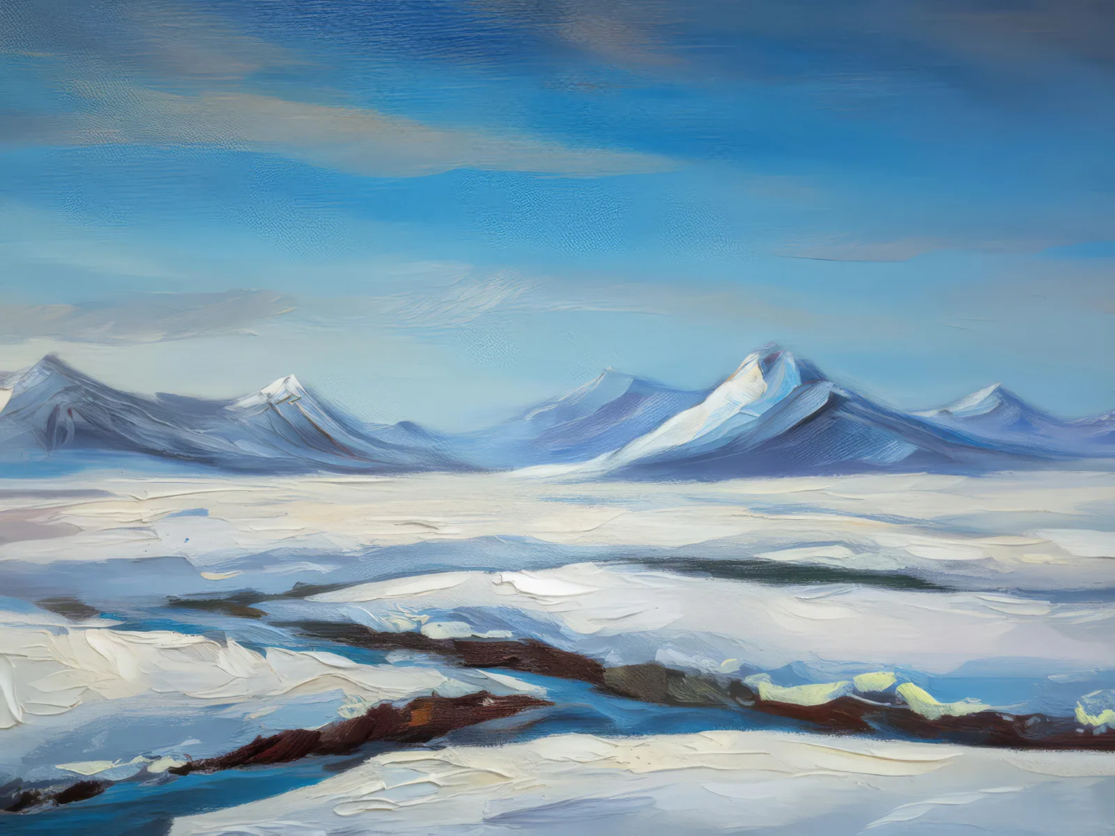 Frozen Tundra Landscape, a palette-knife oil landscape by Emma Mickelberg