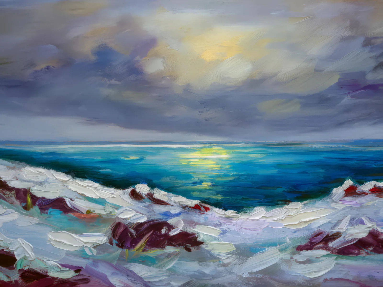 Frozen Tundra, a palette-knife oil landscape by Emma Mickelberg