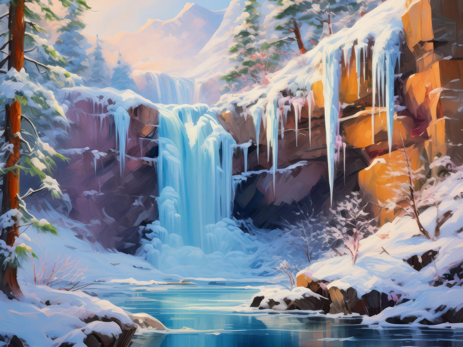 Frozen Waterfall, a palette-knife oil landscape by Emma Mickelberg