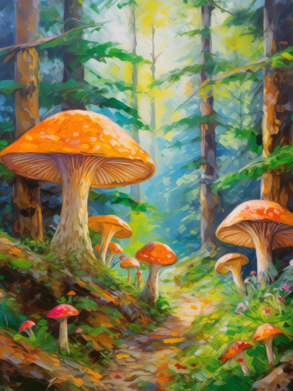Fungal Life in Boreal Undergrowth, a palette-knife oil landscape by Emma Mickelberg