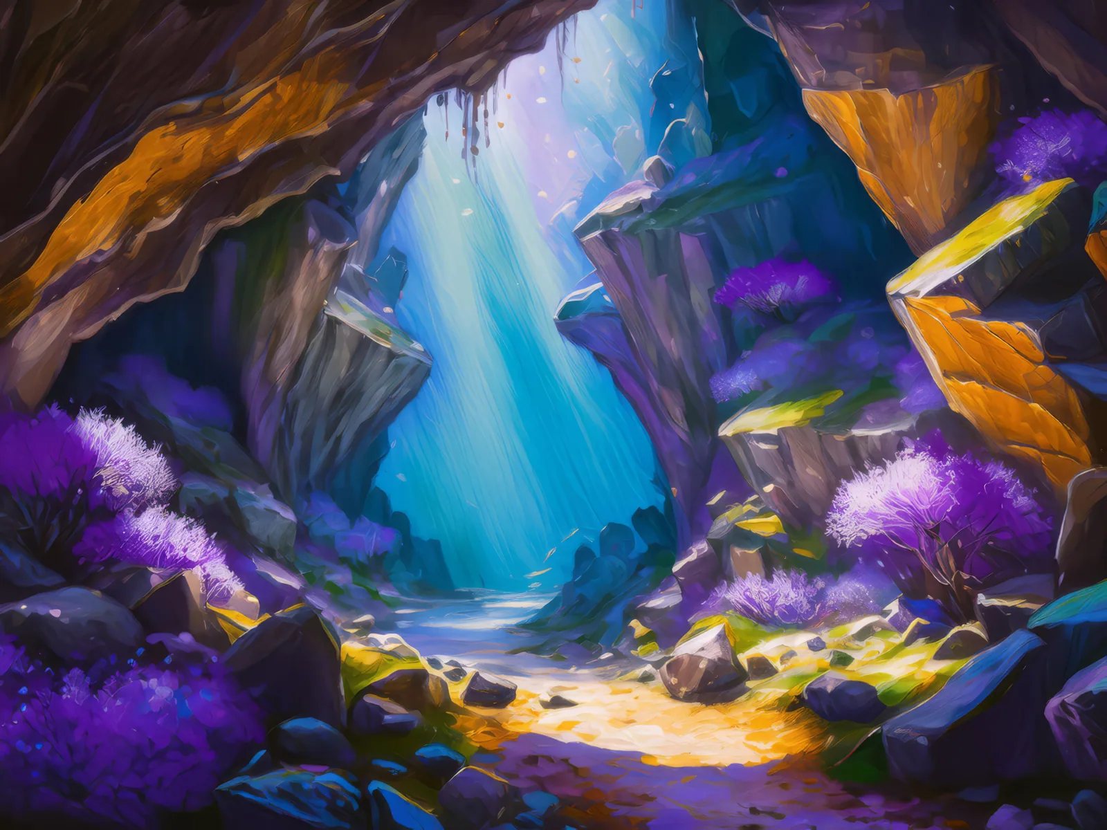 Geode Cave Grotto, a palette-knife oil landscape by Emma Mickelberg