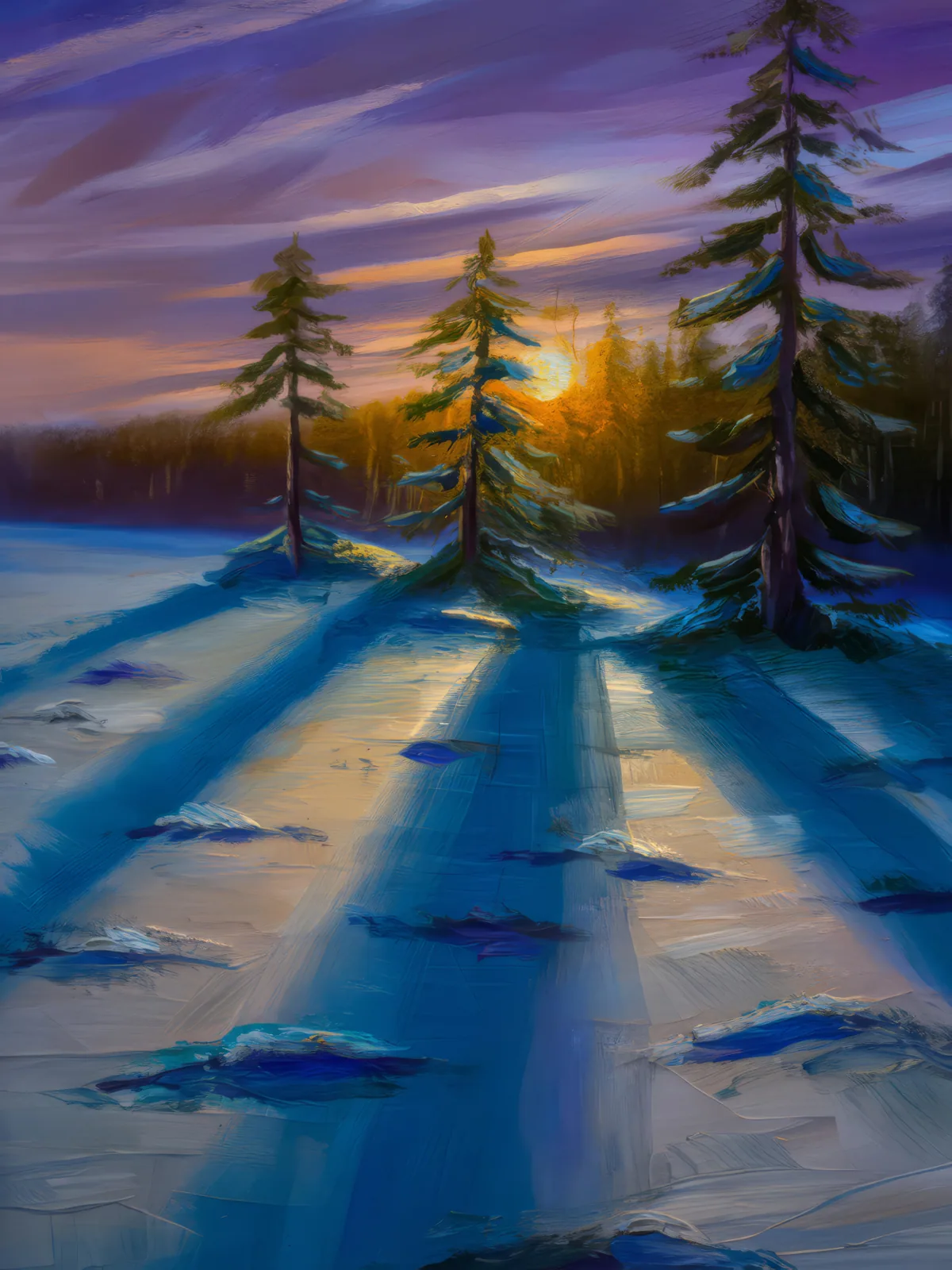 Ghostly Shadows on Boreal Sand, a palette-knife oil landscape by Emma Mickelberg