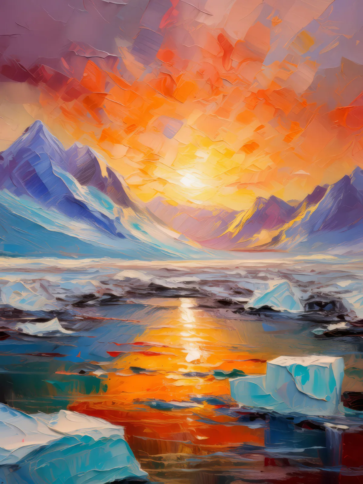 Glacial Desert Sunrise, a palette-knife oil landscape by Emma Mickelberg