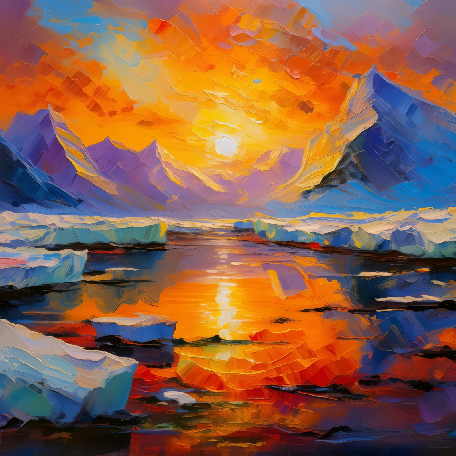 Glacial Desert Sunset, a palette-knife oil landscape by Emma Mickelberg