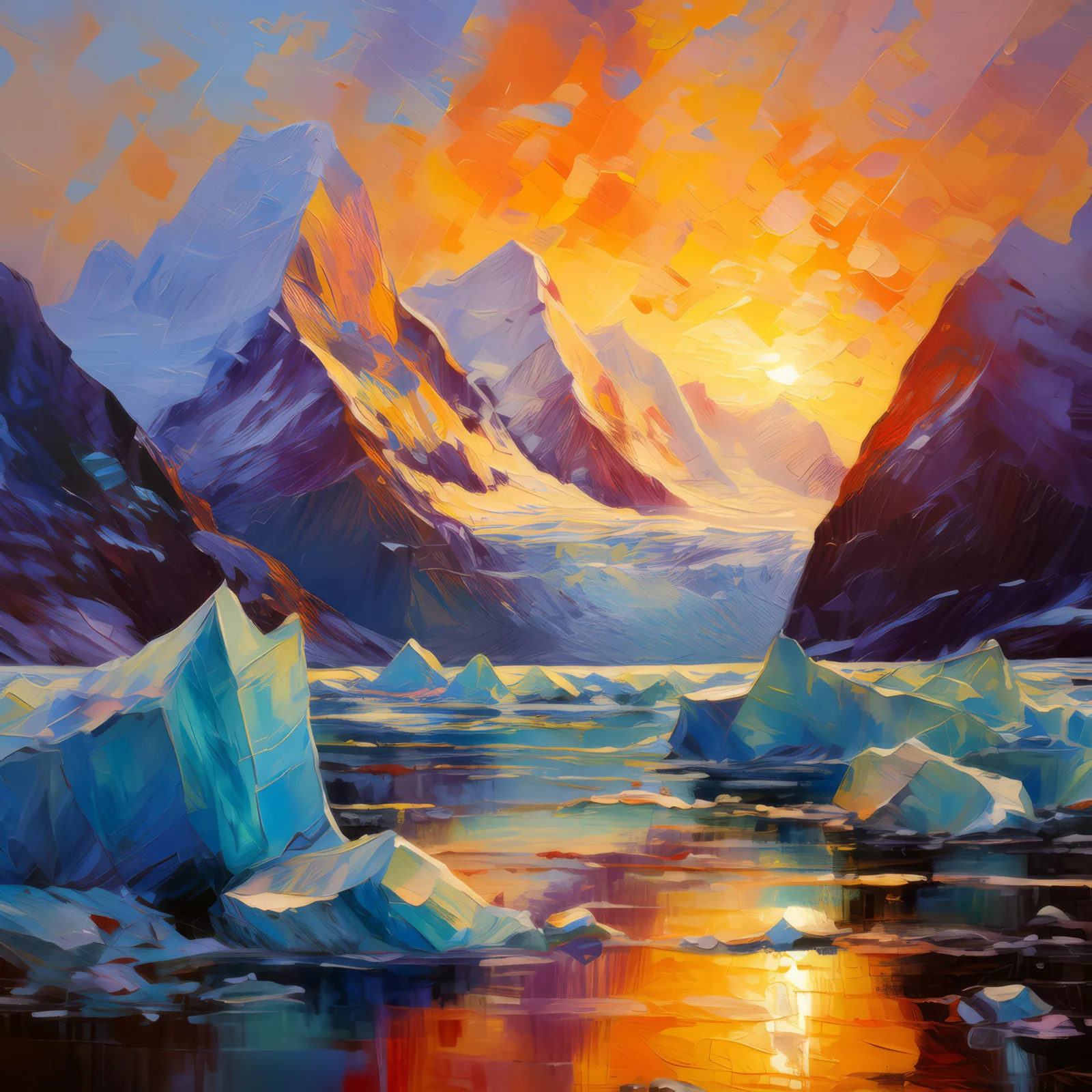 Glacial Ice Formations, a palette-knife oil landscape by Emma Mickelberg