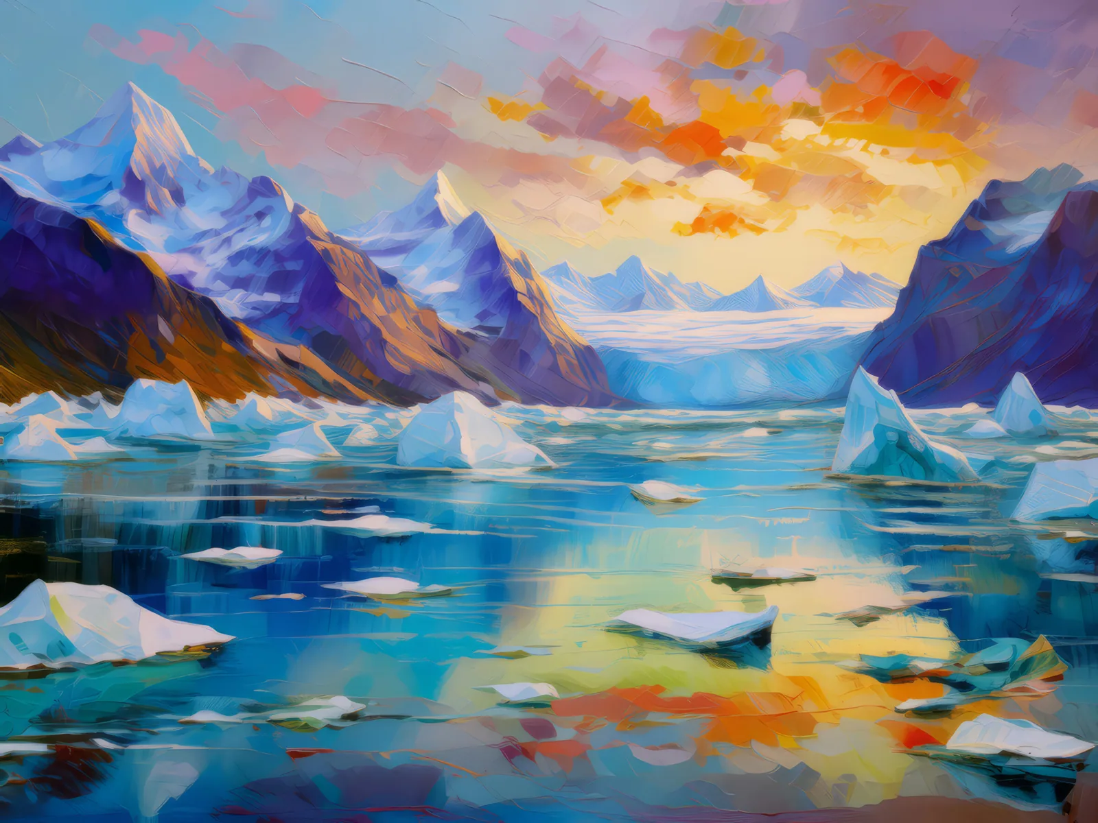 Glacial Lagoon, a palette-knife oil landscape by Emma Mickelberg