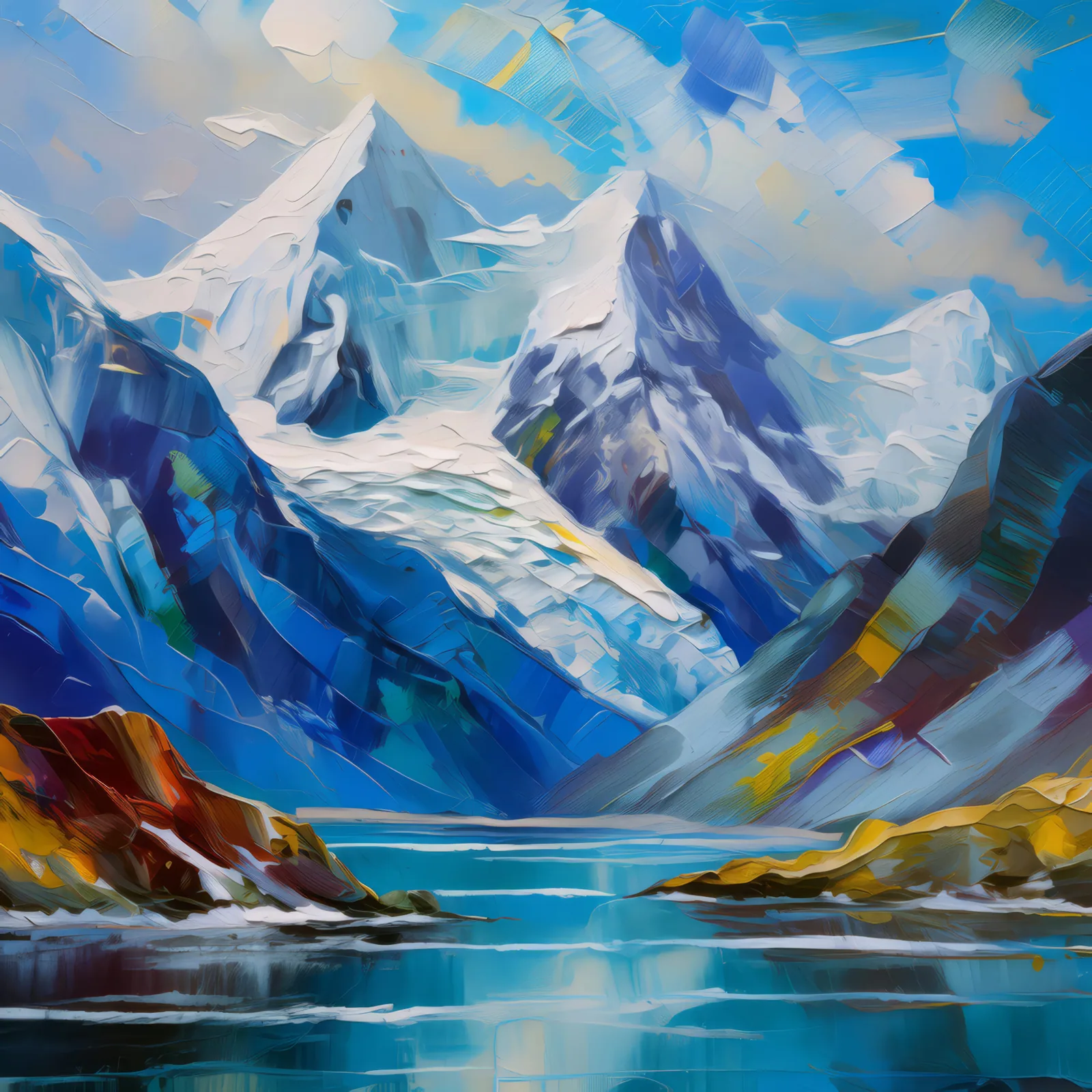 Glacial Mountain Range, a palette-knife oil landscape by Emma Mickelberg