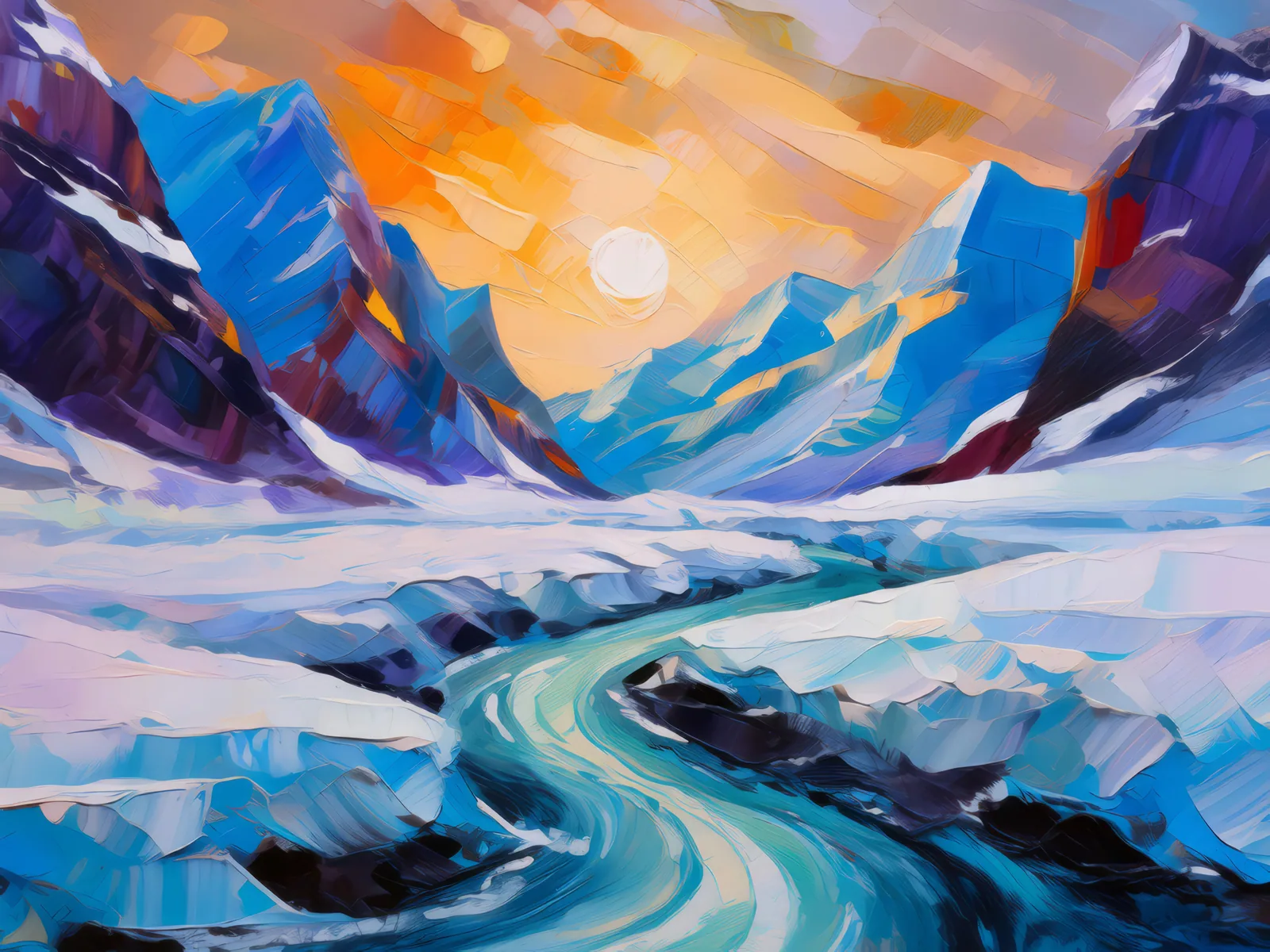 Glacial Passages of Arctic Desert, a palette-knife oil landscape by Emma Mickelberg