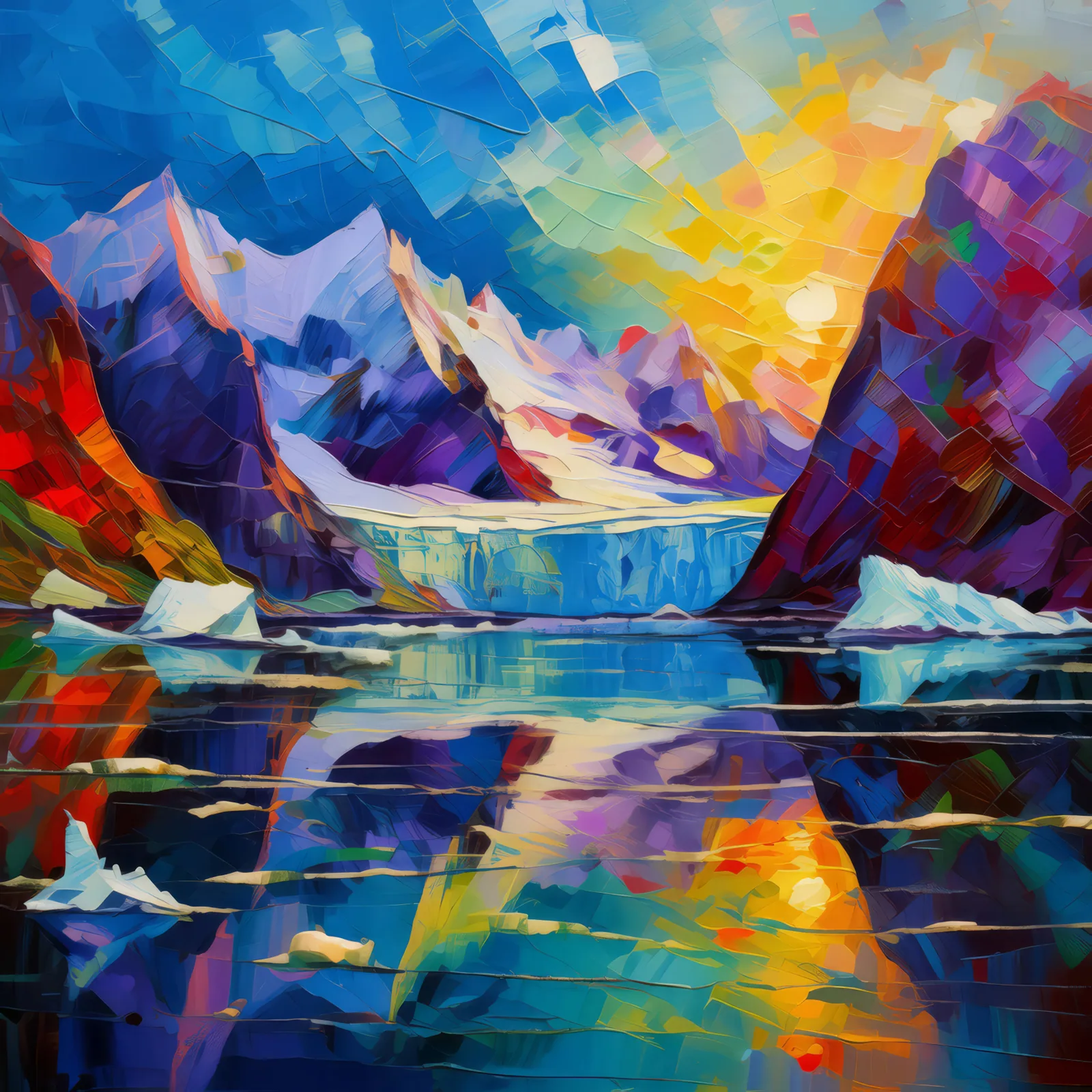Glacial Reflection, a palette-knife oil landscape by Emma Mickelberg