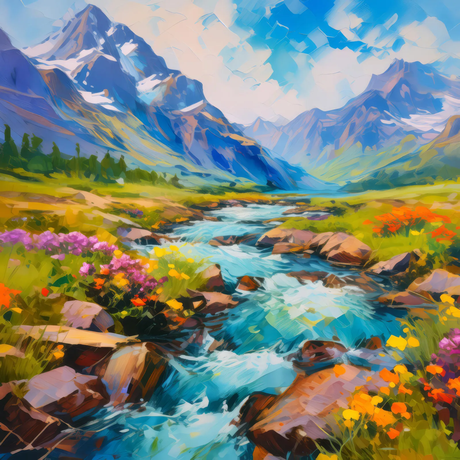 Glacial Stream Flow, a palette-knife oil landscape by Emma Mickelberg