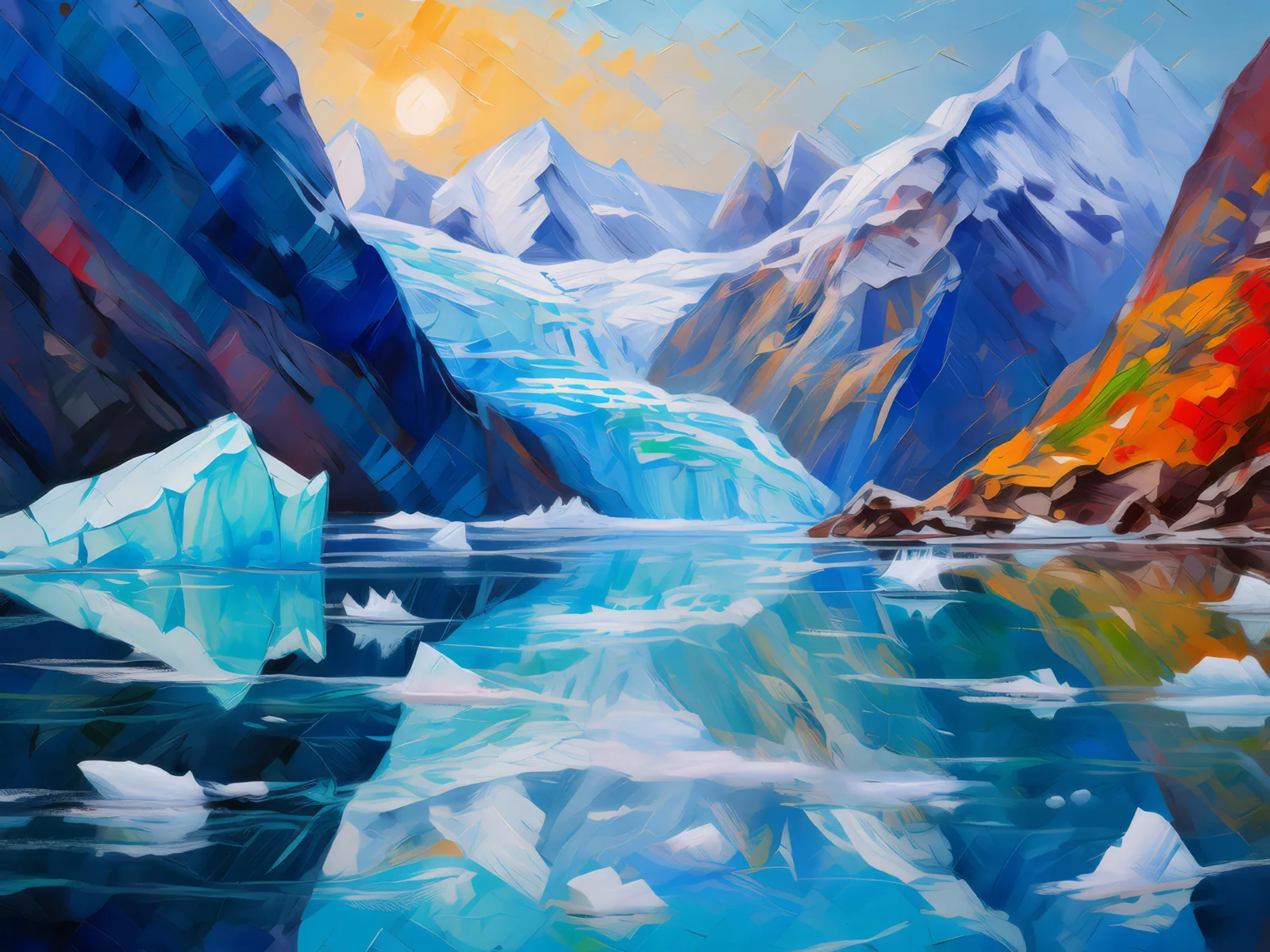 Glacial Waters of the Fjord, a palette-knife oil landscape by Emma Mickelberg