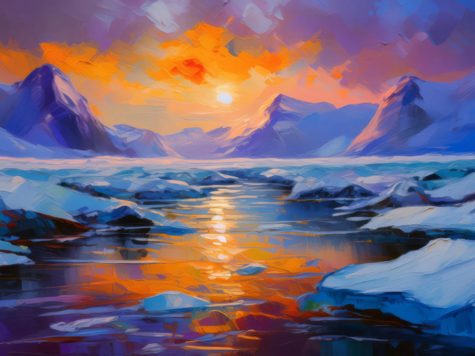 Glimmer of Tundra Twilight, a palette-knife oil landscape by Emma Mickelberg