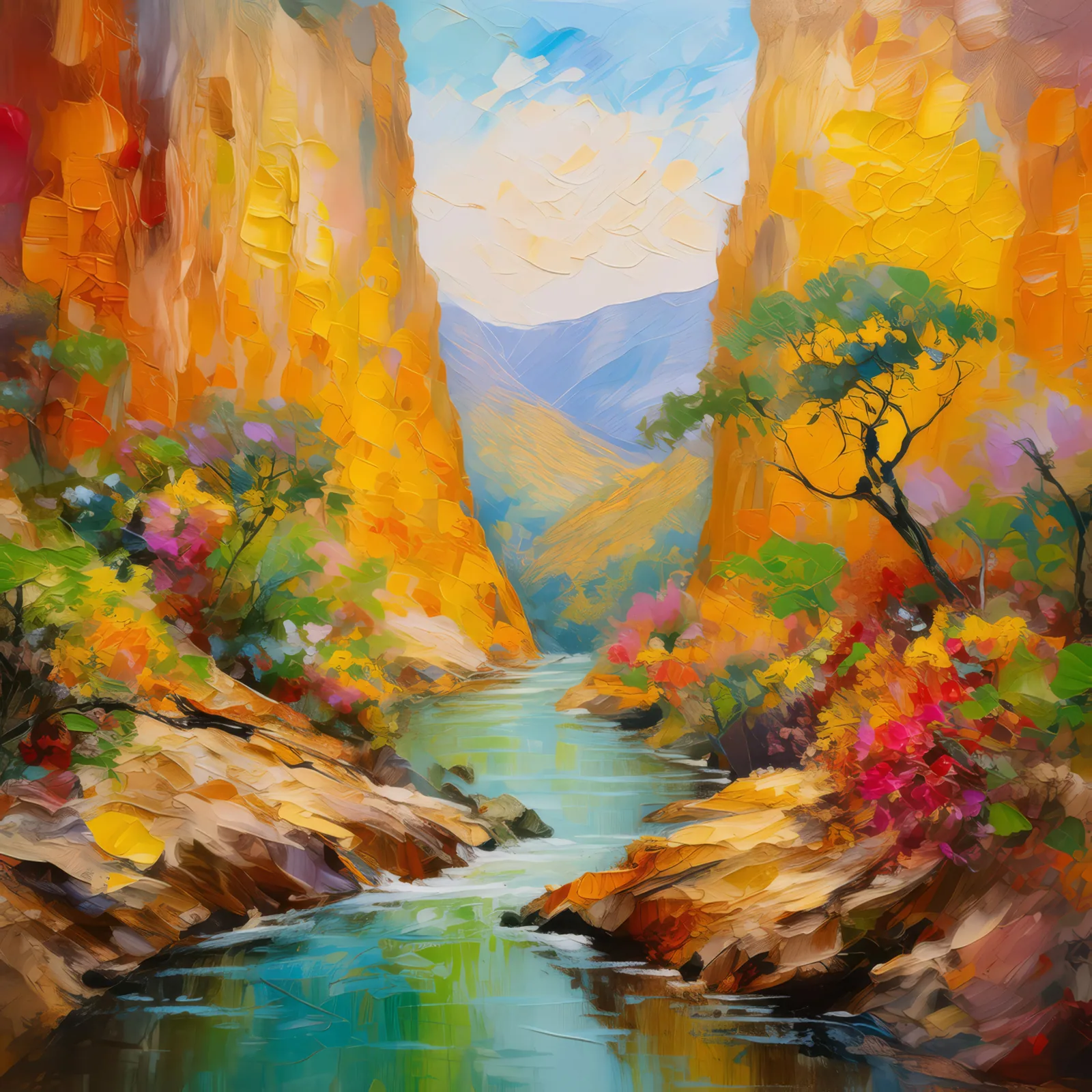 Golden Canyon Chasm, a palette-knife oil landscape by Emma Mickelberg