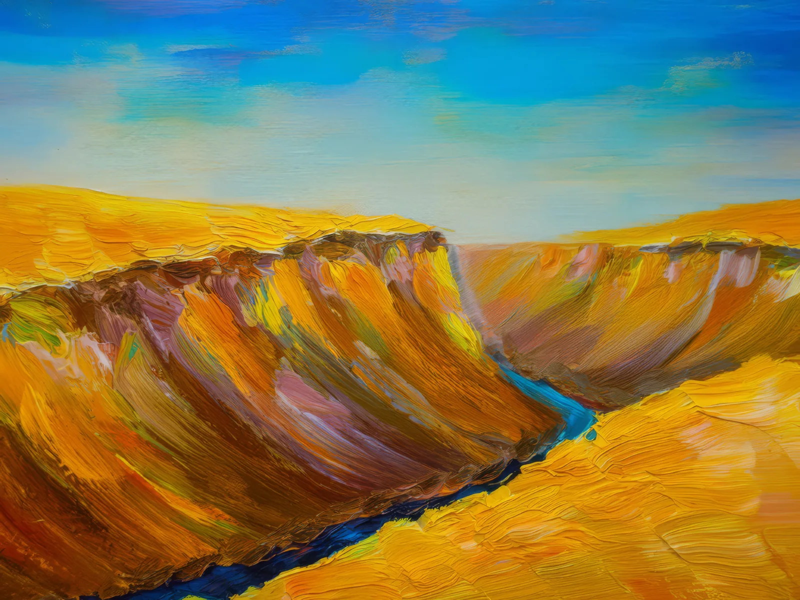 Golden Desert Chasm, a palette-knife oil landscape by Emma Mickelberg