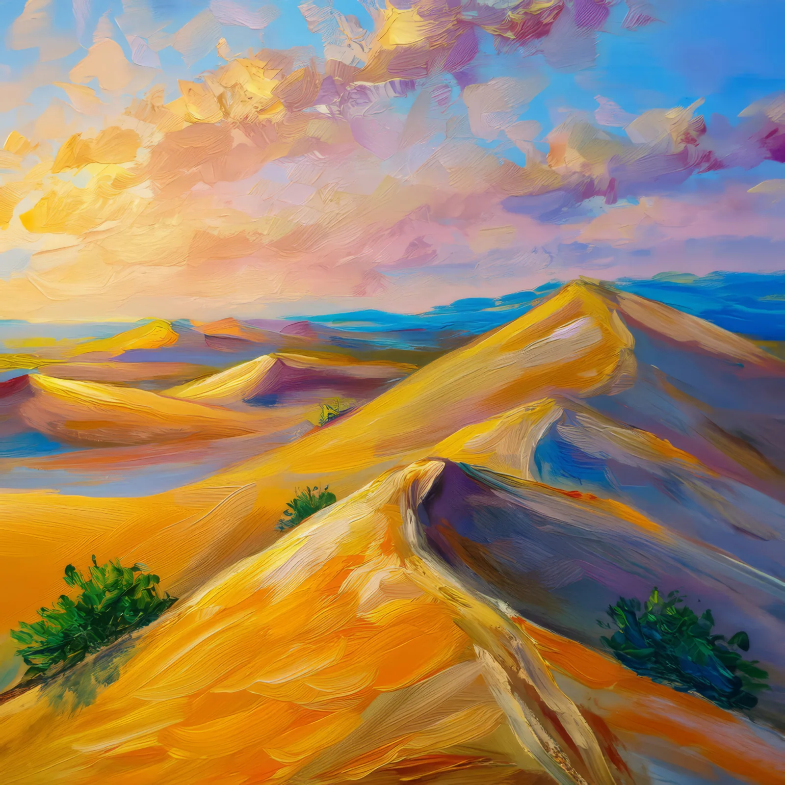 Golden Dune Peaks, a palette-knife oil landscape by Emma Mickelberg