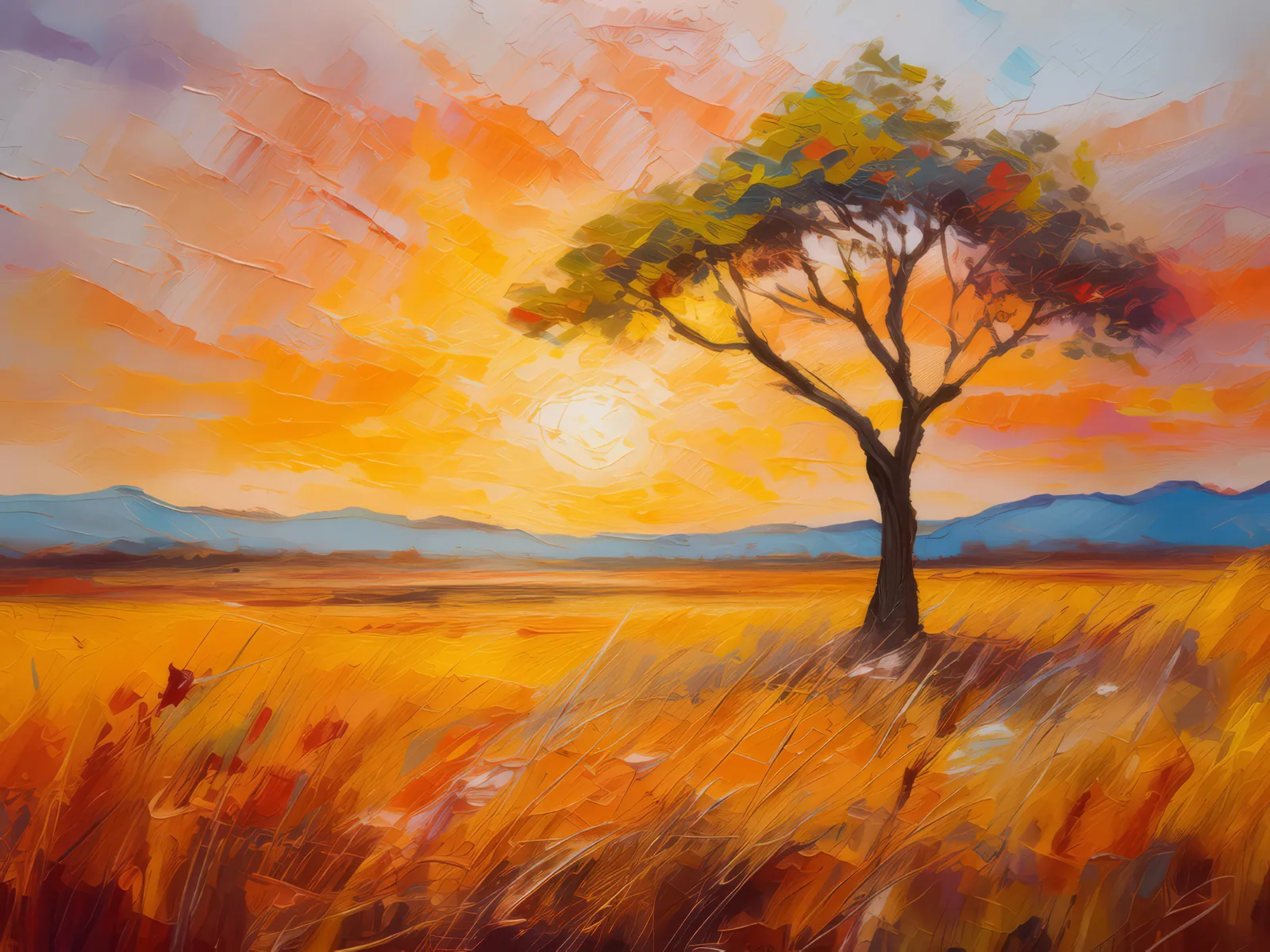 Golden Prairie Sunset, a palette-knife oil landscape by Emma Mickelberg