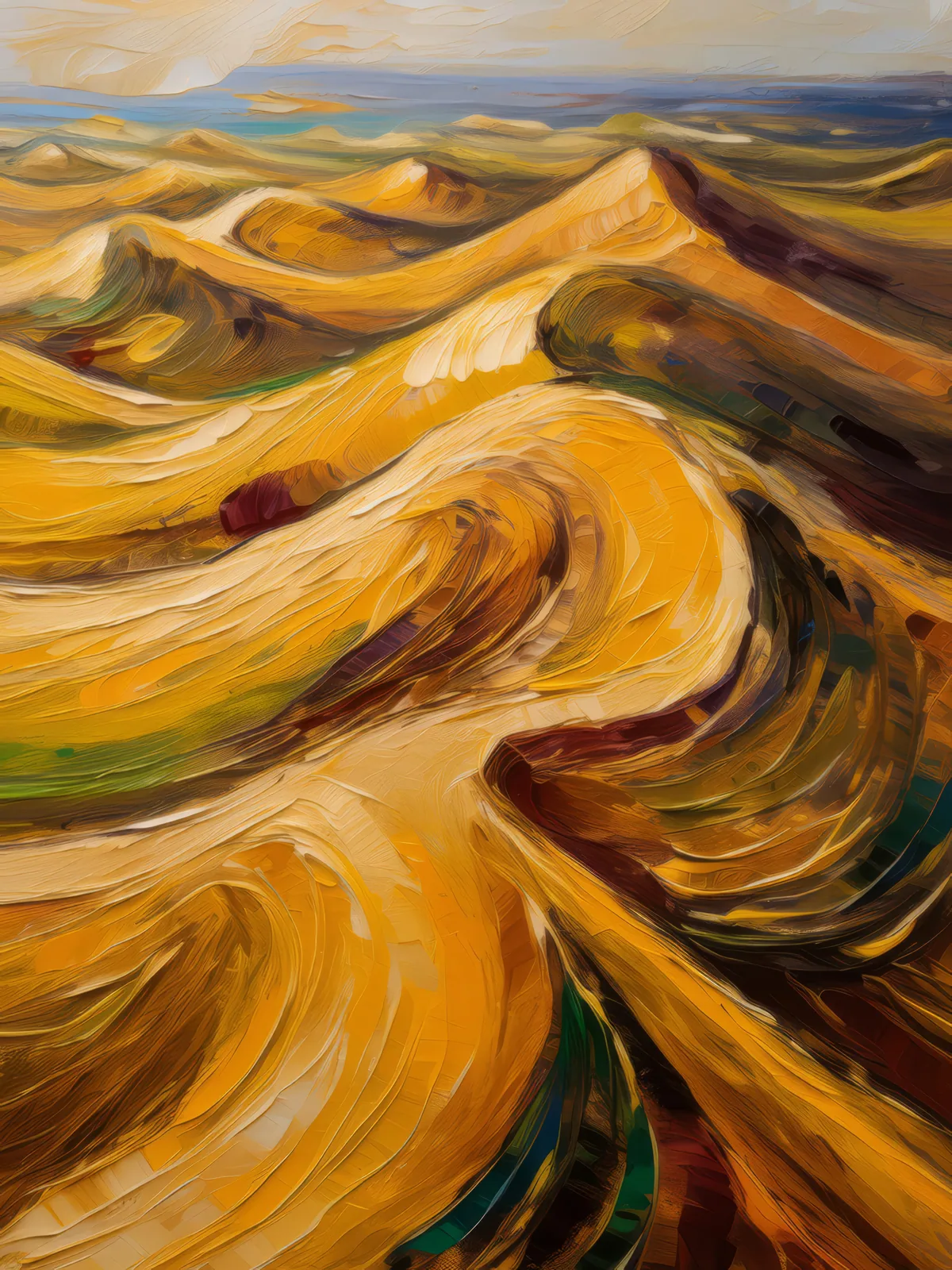 Golden Sand Ripples, a palette-knife oil landscape by Emma Mickelberg