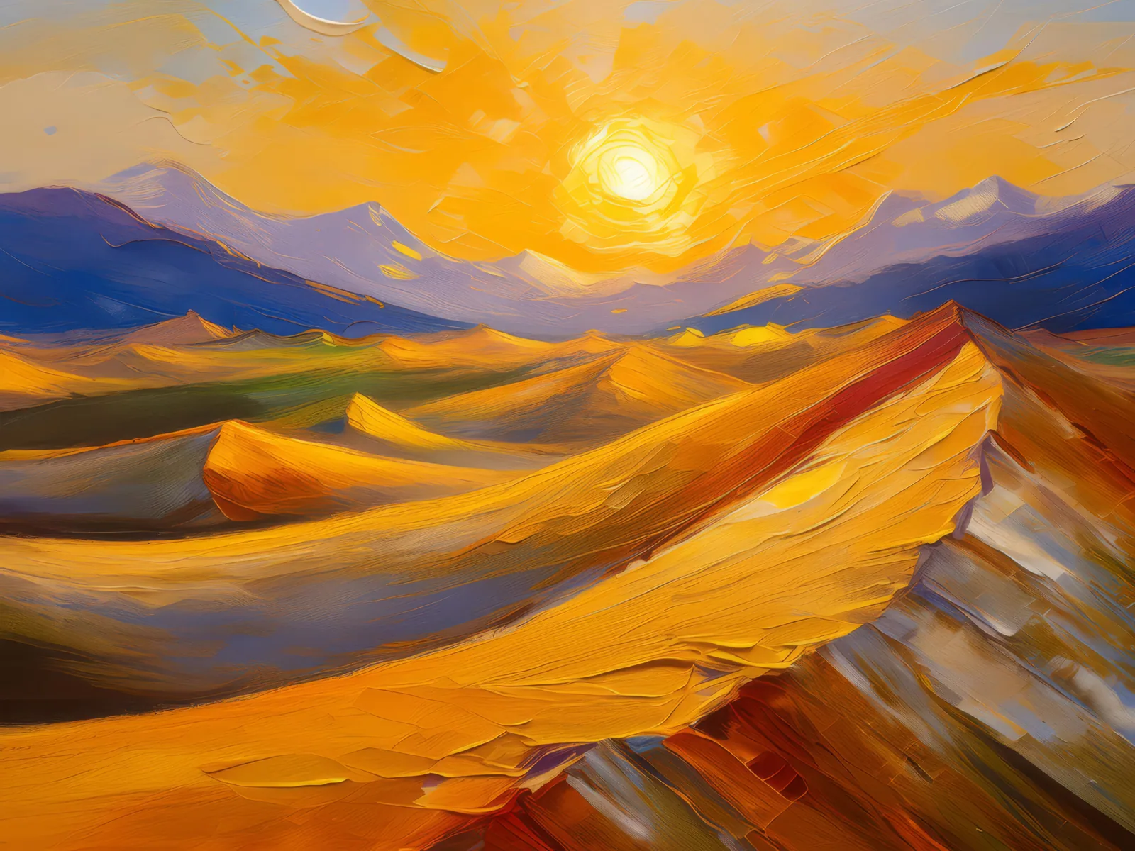 Golden Sands of Alpine Desert, a palette-knife oil landscape by Emma Mickelberg