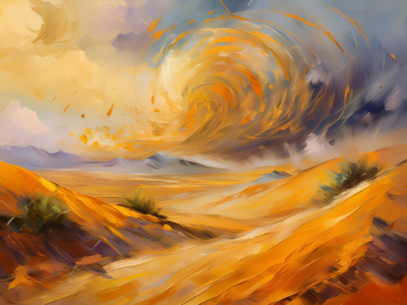 Golden Sandstorm, a palette-knife oil landscape by Emma Mickelberg