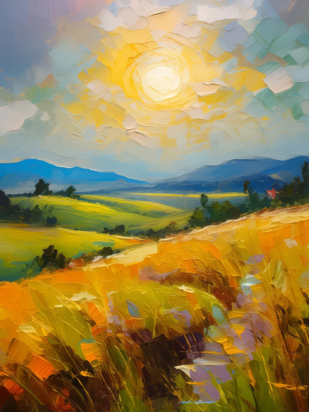 Grassland at High Noon, a palette-knife oil landscape by Emma Mickelberg