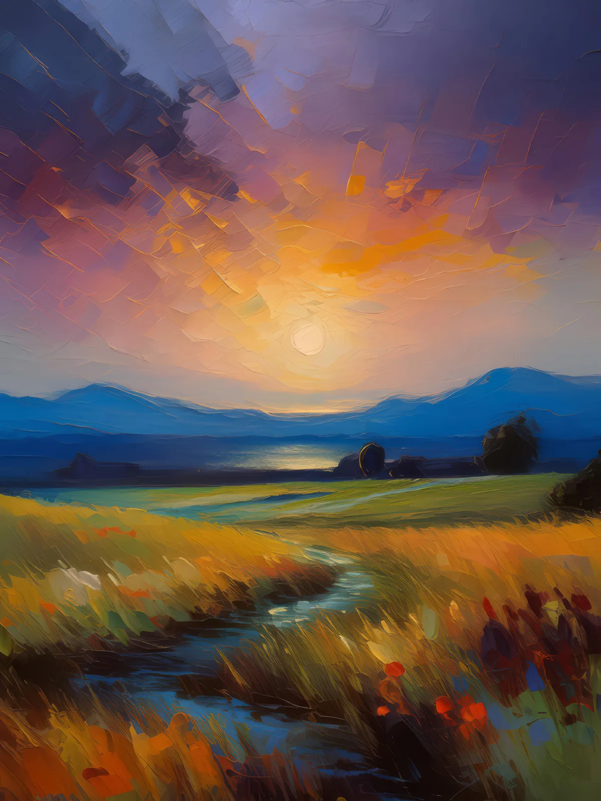 Grassland at Twilight, a palette-knife oil landscape by Emma Mickelberg
