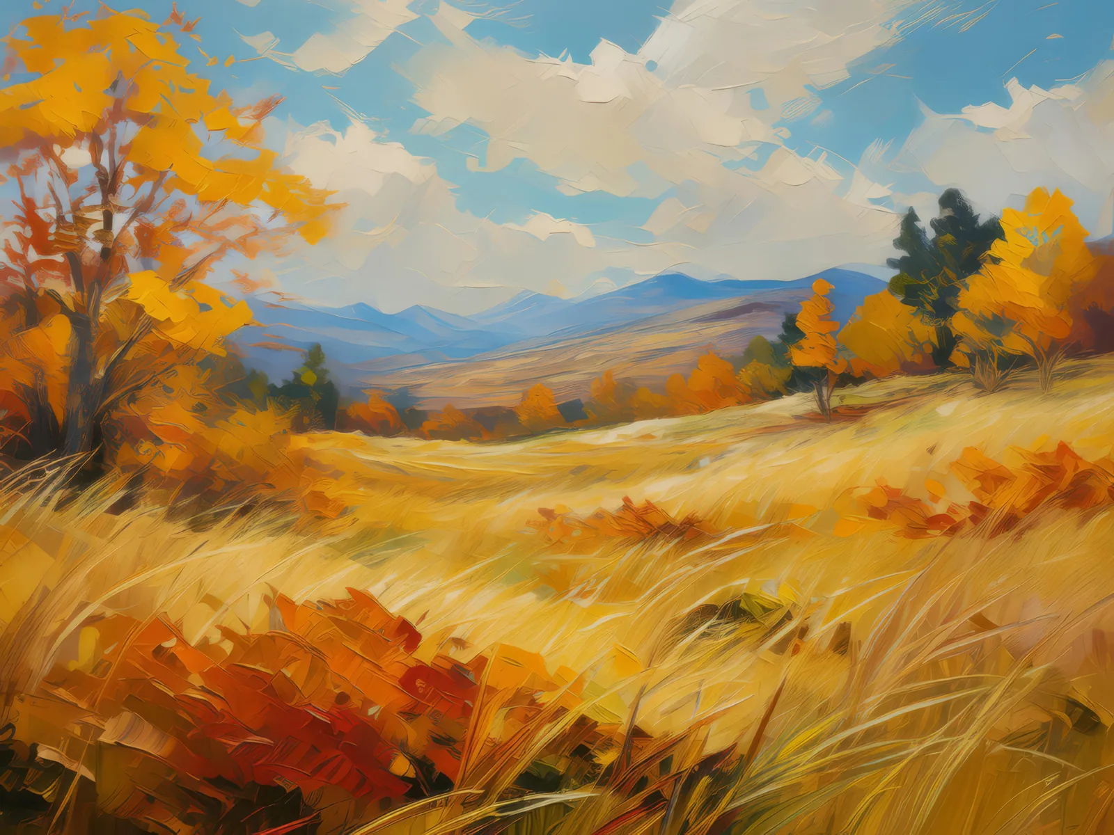 Grassland in Autumn, a palette-knife oil landscape by Emma Mickelberg