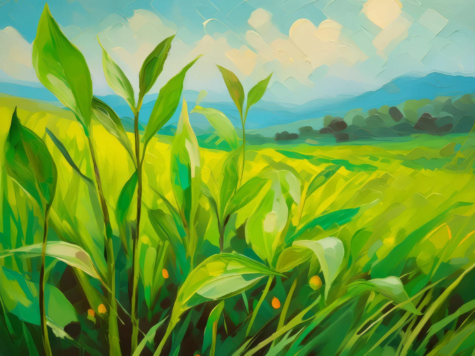Grassland in Early Spring, a palette-knife oil landscape by Emma Mickelberg