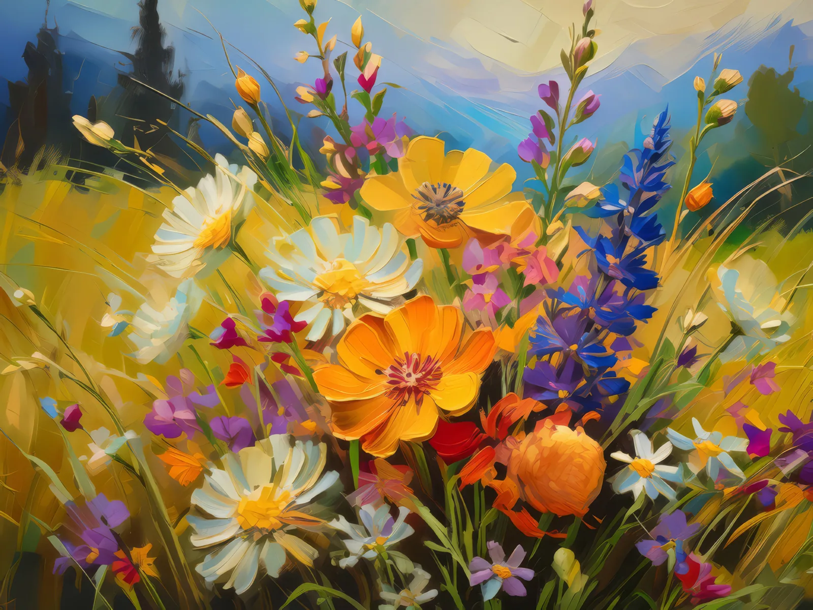 Grassland Wildflower Bouquet, a palette-knife oil landscape by Emma Mickelberg