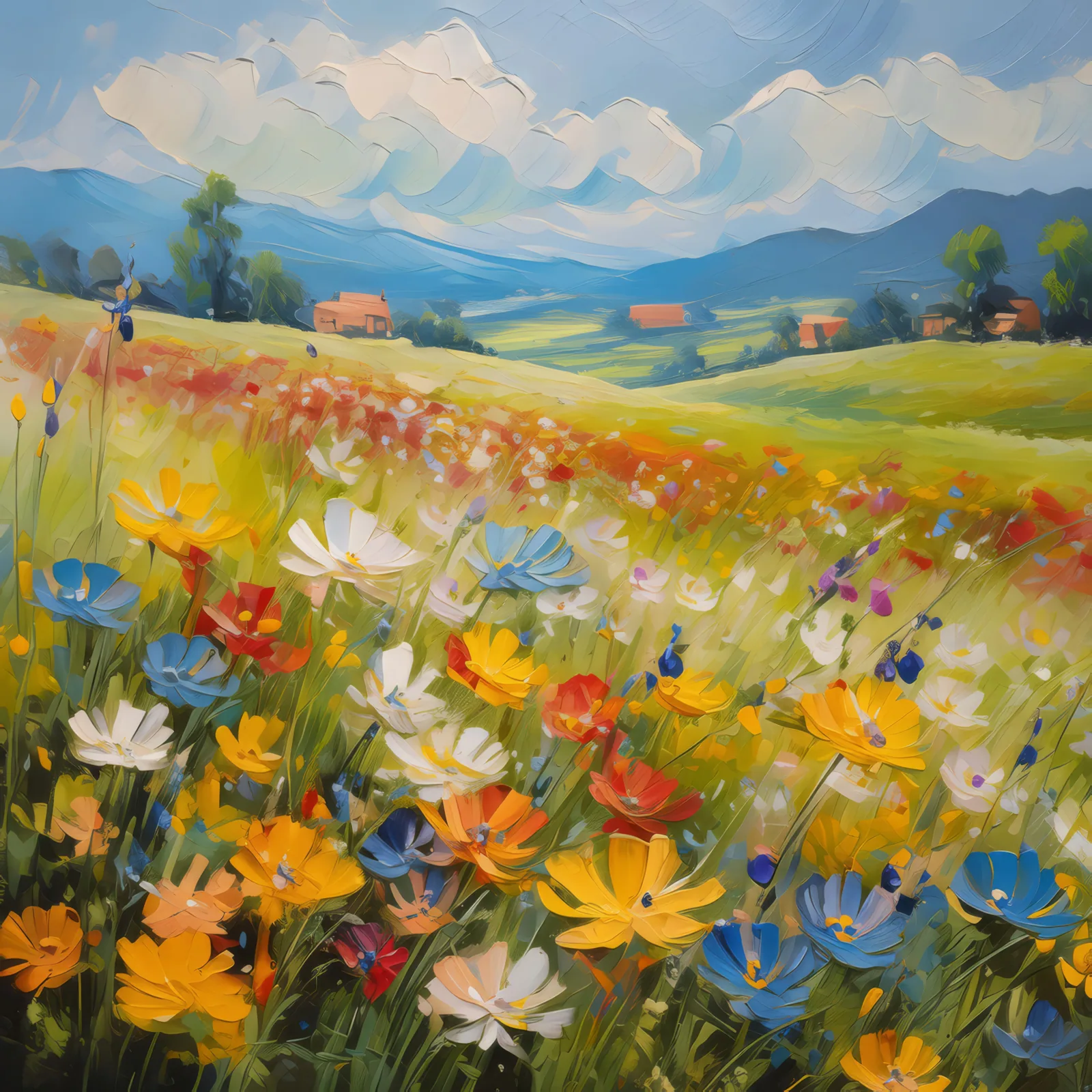 Grassland Wildflower Carpet, a palette-knife oil landscape by Emma Mickelberg