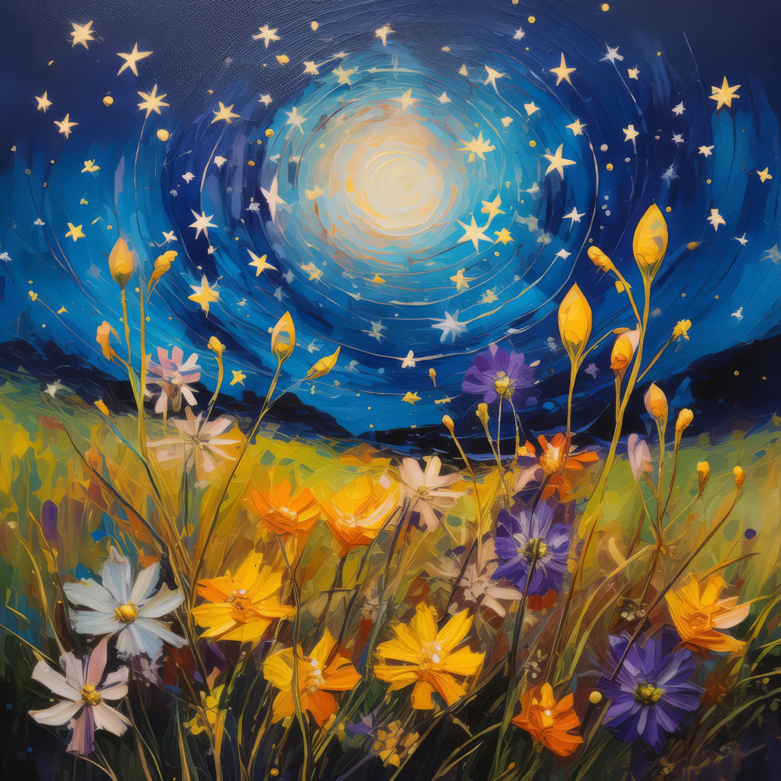 Grassland Wildflower Constellation, a palette-knife oil landscape by Emma Mickelberg