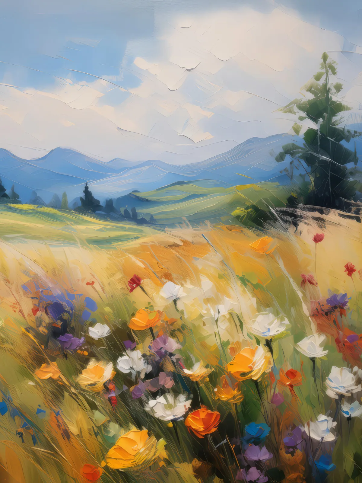 Grassland Wildflower Impressionism, a palette-knife oil landscape by Emma Mickelberg