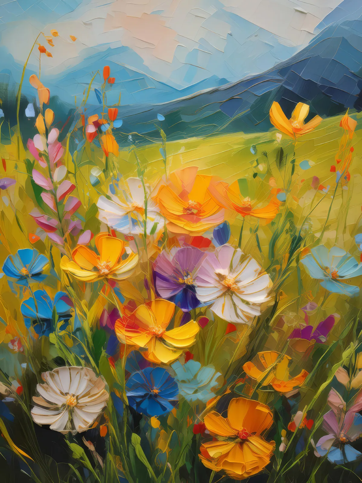 Grassland Wildflower Kaleidoscope, a palette-knife oil landscape by Emma Mickelberg