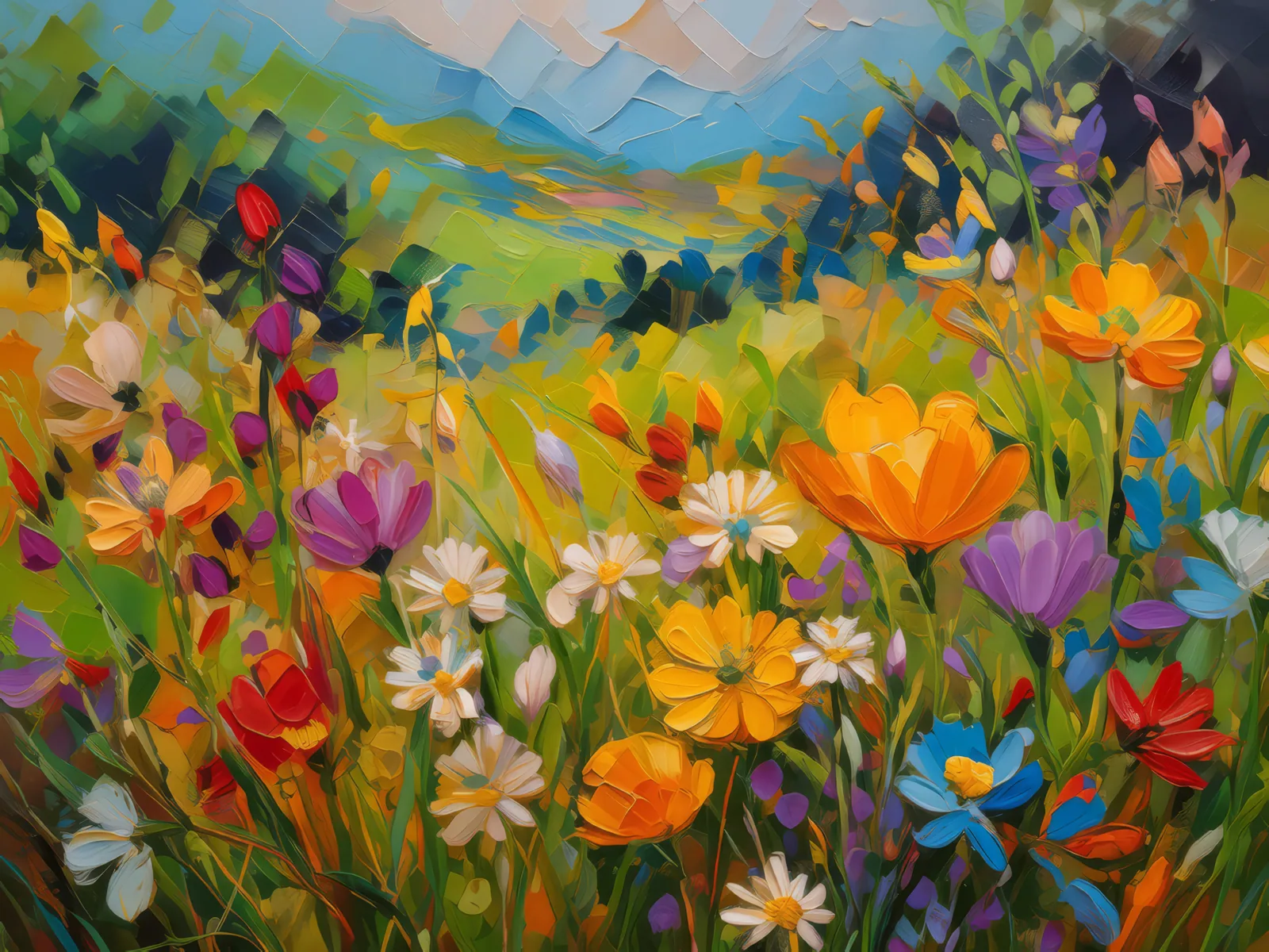 Grassland Wildflower Mosaic, a palette-knife oil landscape by Emma Mickelberg