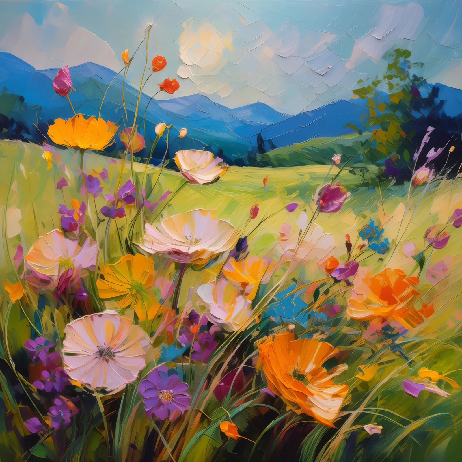 Grassland Wildflower Poetry, a palette-knife oil landscape by Emma Mickelberg