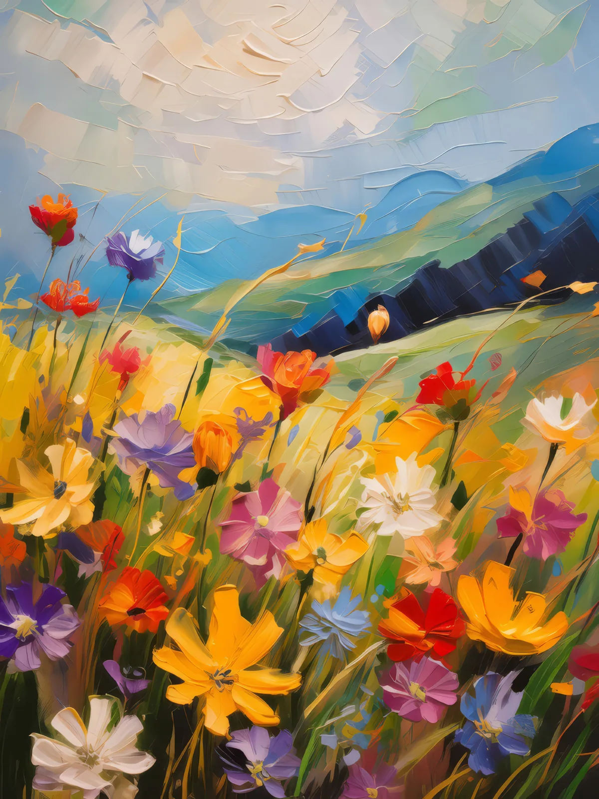 Grassland Wildflower Rhapsody, a palette-knife oil landscape by Emma Mickelberg