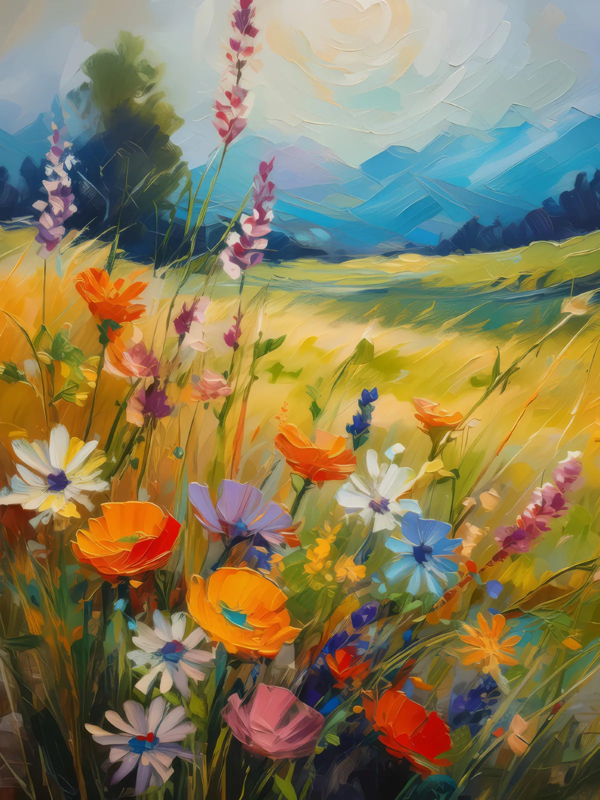 Grassland Wildflower Sonata, a palette-knife oil landscape by Emma Mickelberg