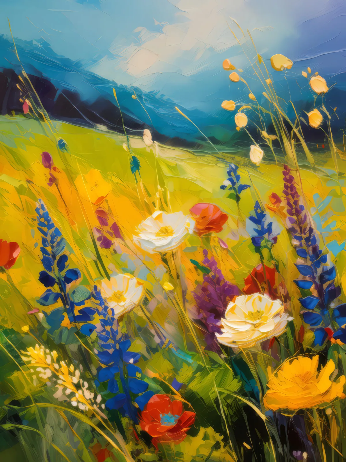 Grassland Wildflower Sonnet, a palette-knife oil landscape by Emma Mickelberg