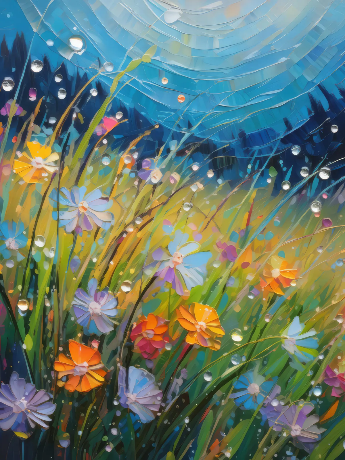 Grassland Wildflower Stardust, a palette-knife oil landscape by Emma Mickelberg